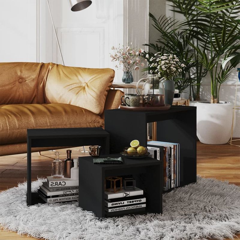 Casa si Gradina - Mobilier - Mese si birouri - Mese living - Masute suprapuse, 3 buc., negru, PAL - Infinity.ro