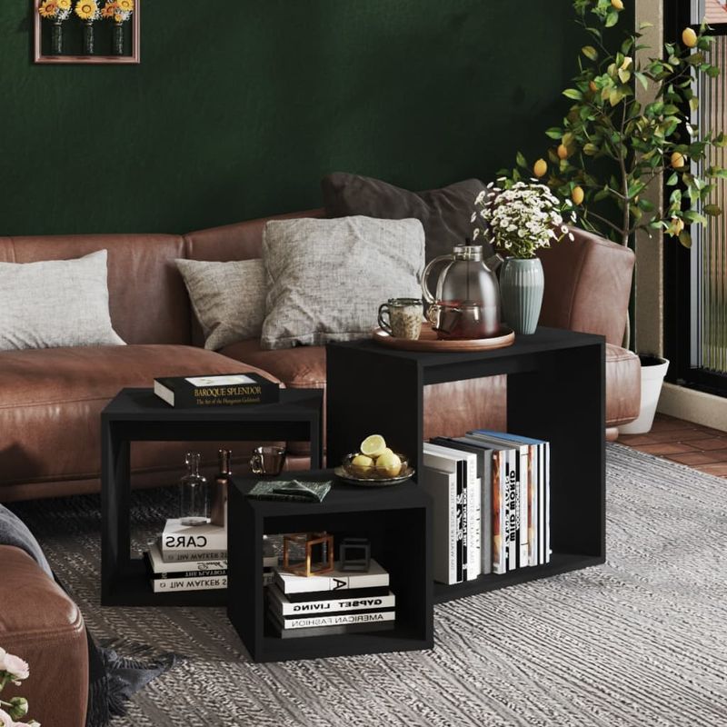 Casa si Gradina - Mobilier - Mese si birouri - Mese living - Masute suprapuse, 3 buc., negru, PAL - Infinity.ro