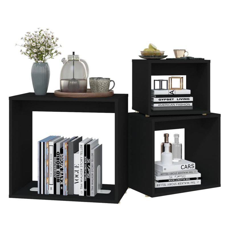 Casa si Gradina - Mobilier - Mese si birouri - Mese living - Masute suprapuse, 3 buc., negru, PAL - Infinity.ro