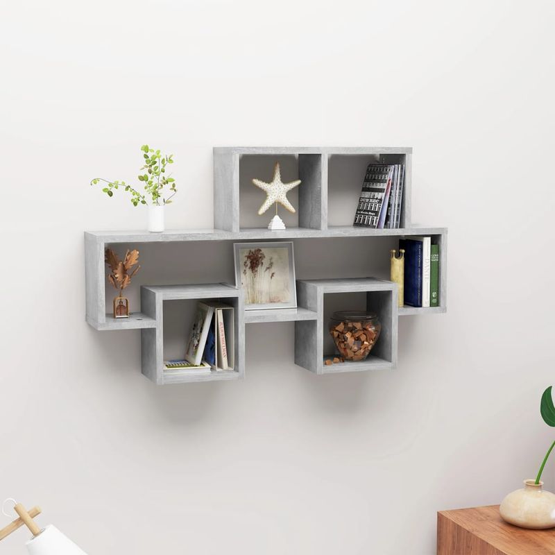 Casa si Gradina - Mobilier - Biblioteci si rafturi - Rafturi - Raft de perete in forma de masina, gri beton, 82x15x51cm, PAL - Infinity.ro
