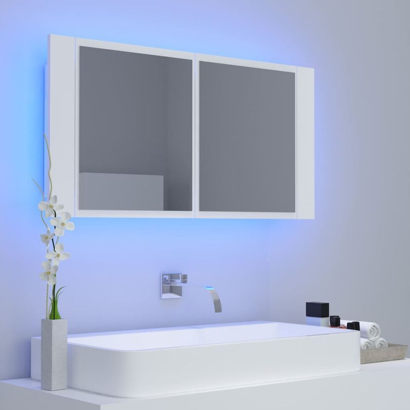 Casa si Gradina - Mobilier - Mobilier baie - Corpuri baie - Dulap de baie cu oglinda si LED, alb, 90x12x45 cm acril - Infinity.ro