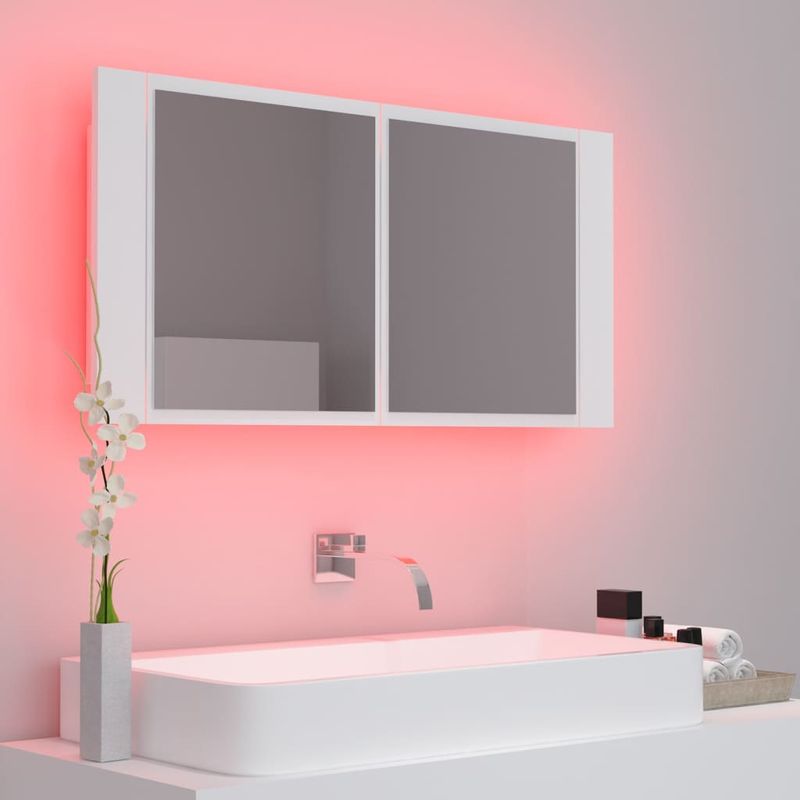 Casa si Gradina - Mobilier - Mobilier baie - Corpuri baie - Dulap de baie cu oglinda si LED, alb, 90x12x45 cm acril - Infinity.ro