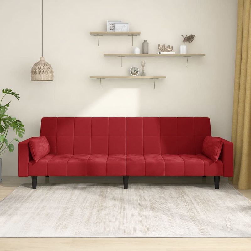 Casa si Gradina - Mobilier - Canapele si coltare - Canapele - Canapea extensibila cu 2 locuri, 2 perne, rosu vin, catifea - Infinity.ro