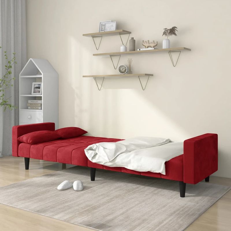 Casa si Gradina - Mobilier - Canapele si coltare - Canapele - Canapea extensibila cu 2 locuri, 2 perne, rosu vin, catifea - Infinity.ro