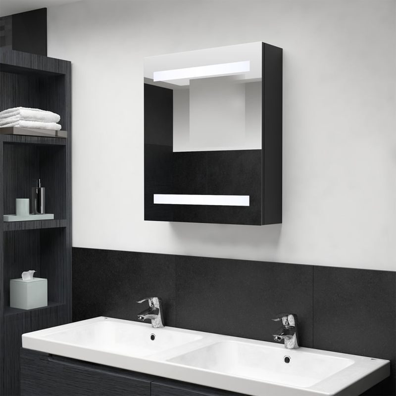 Casa si Gradina - Mobilier - Mobilier baie - Corpuri baie - Dulap de baie cu oglinda si LED, negru, 50x14x60 cm - Infinity.ro