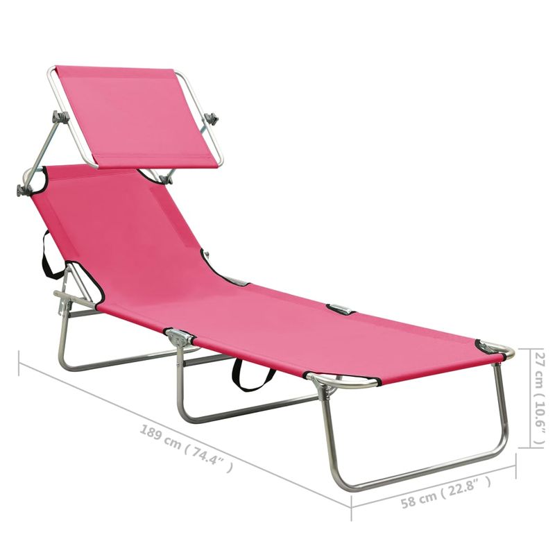 Casa si Gradina - Gradina si terasa - Mobilier exterior - Scaune si sezlonguri gradina - Sezlong de plaja pliabil cu baldachin , otel, roz magenta - Infinity.ro