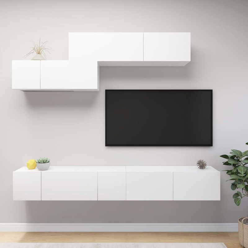 Casa si Gradina - Mobilier - Seturi de mobilier - Seturi living - Set dulapuri TV, 6 piese, alb, lemn prelucrat - Infinity.ro