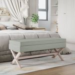 Casa si Gradina - Mobilier - Canapele si coltare - Banchete - Taburet de depozitare, gri deschis, 110x45x49 cm, catifea - Infinity.ro