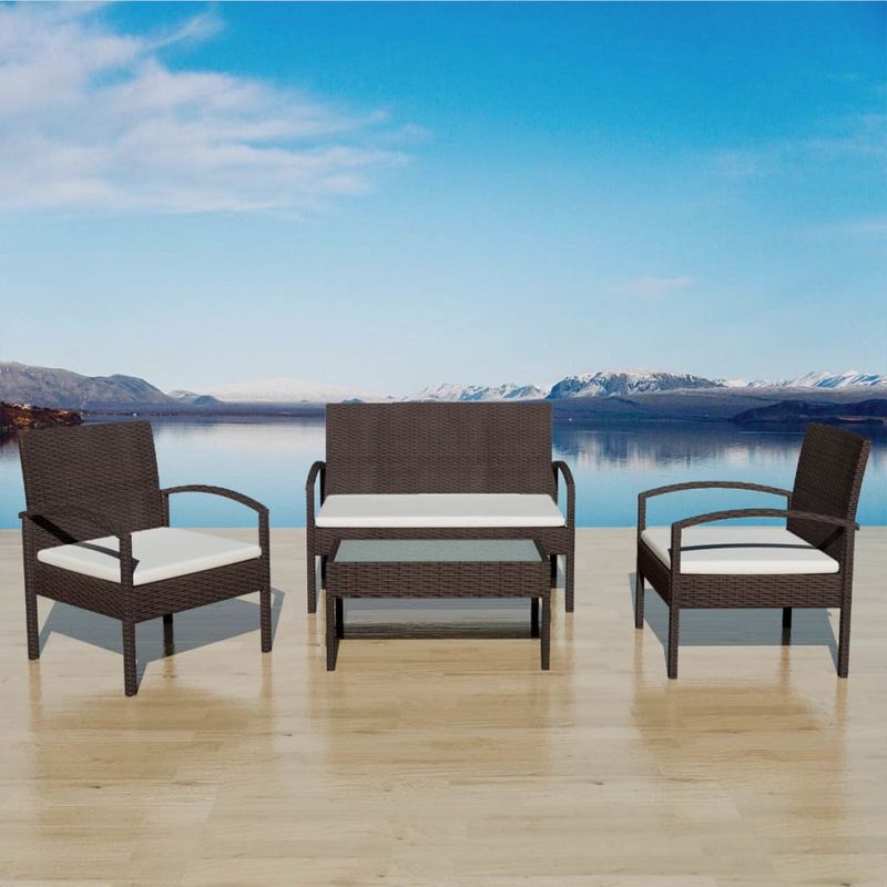 Casa si Gradina - Gradina si terasa - Mobilier exterior - Seturi mobila gradina - Set mobilier de gradina cu perne, 4 piese, maro, poliratan - Infinity.ro