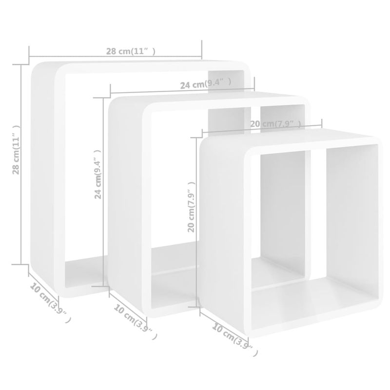 Casa si Gradina - Mobilier - Biblioteci si rafturi - Rafturi - Rafturi cub de perete, 3 buc., alb, MDF, mărime 28x10x28 cm - Infinity.ro