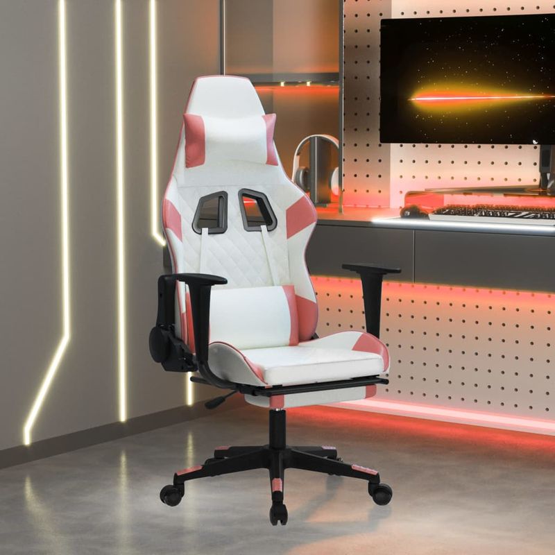 PC, gaming si accesorii - Gaming - Accesorii gaming - Scaune gaming - Scaun de jocuri, alb/roz, piele ecologica - Infinity.ro