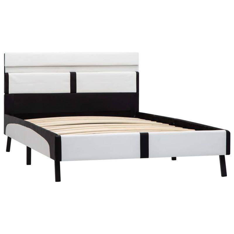 Casa si Gradina - Mobilier - Paturi si accesorii - Paturi - Cadru de pat cu LED, alb si negru, 90x200 cm, piele ecologica - Infinity.ro