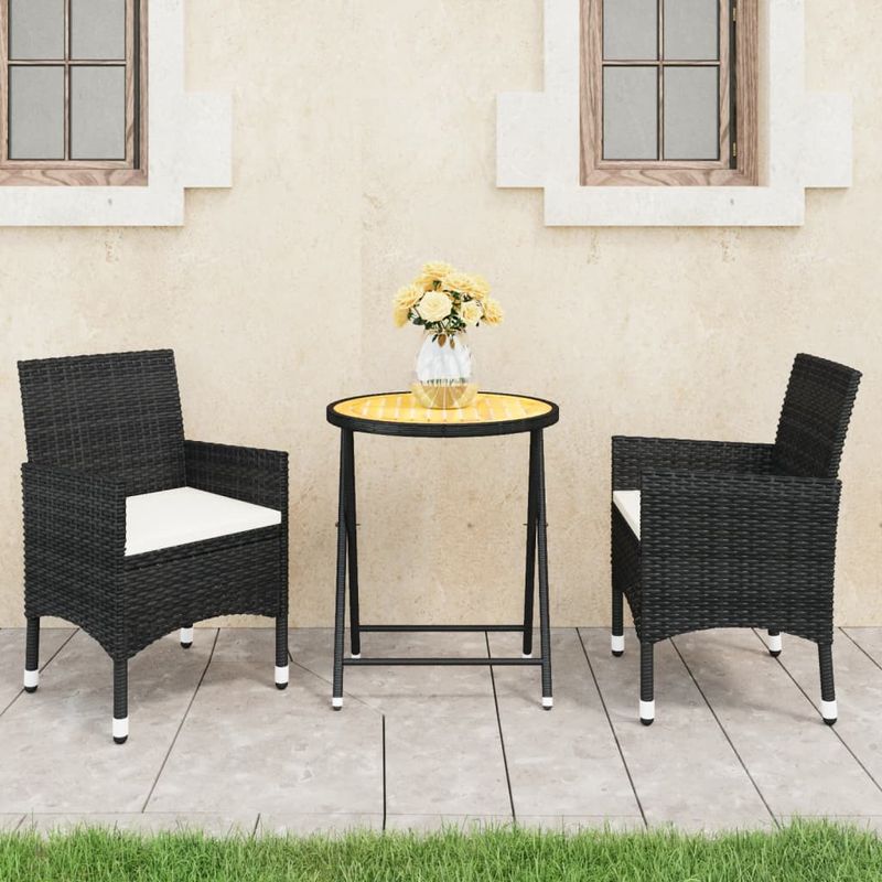 Casa si Gradina - Gradina si terasa - Mobilier exterior - Seturi mobila gradina - Set bistro de gradina, 3 piese, negru, poliratan si lemn acacia - Infinity.ro