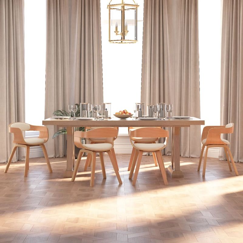 Casa si Gradina - Mobilier - Scaune si fotolii - Scaune - Scaun de bucatarie, 6 buc., crem piele ecologica si lemn curbat - Infinity.ro