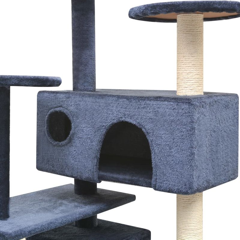 Petshop - Accesorii petshop - Jucarii animale - Ansambluri de joaca - Ansamblu pentru pisici cu funie de sisal, stalpi cu funie sisal, 125 cm, albastru inchis - Infinity.ro