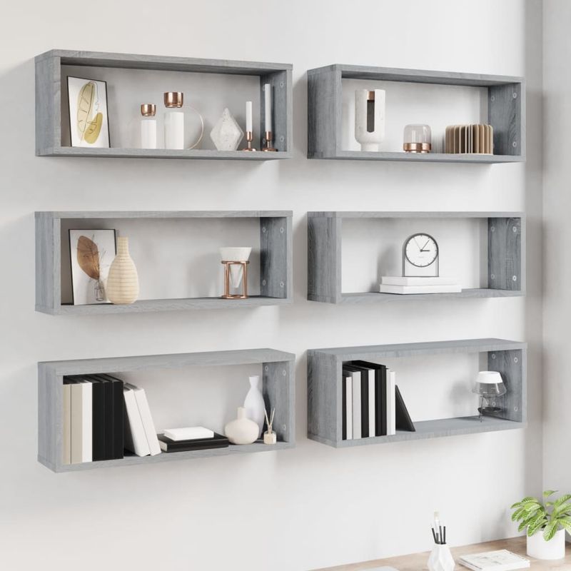 Casa si Gradina - Mobilier - Biblioteci si rafturi - Rafturi - Rafturi de perete cub, 6 buc., gri sonoma, 60x15x23 cm, lemn - Infinity.ro
