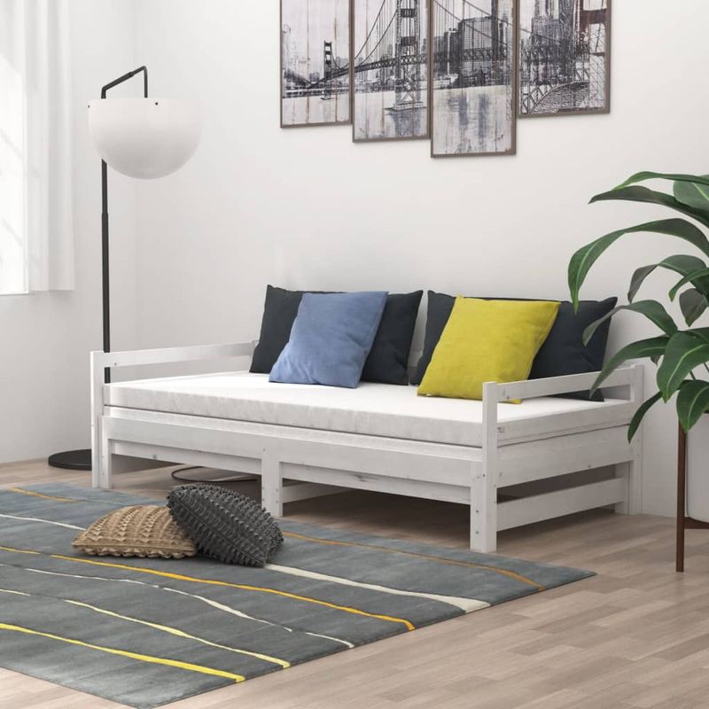 Casa si Gradina - Mobilier - Paturi si accesorii - Paturi - Pat de zi extensibil, alb, 2x(90x200) cm, lemn masiv de pin - Infinity.ro