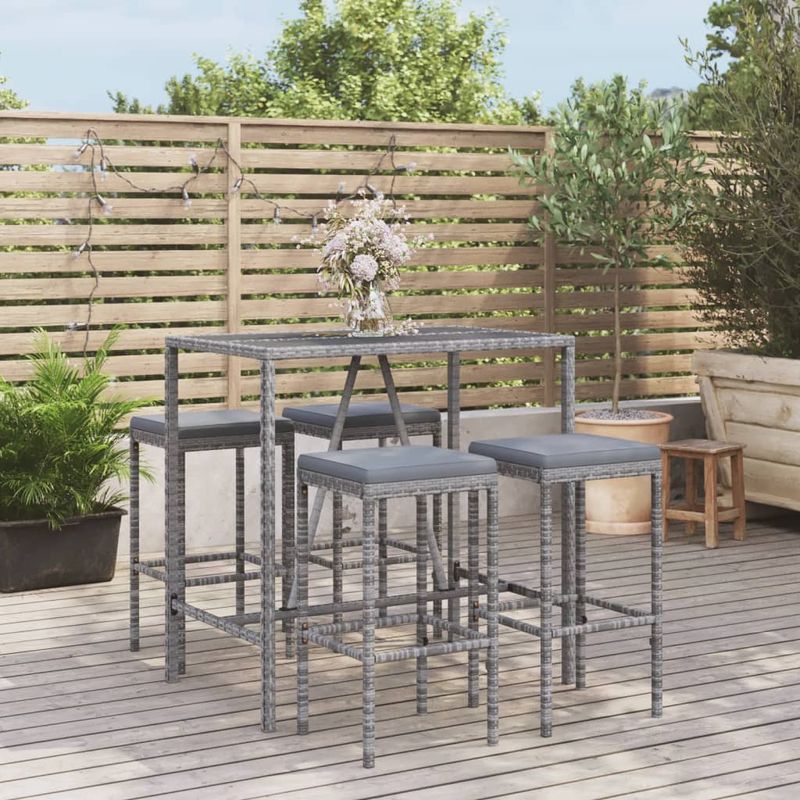 Casa si Gradina - Gradina si terasa - Mobilier exterior - Seturi mobila gradina - Set mobilier bar de gradina cu perne, cu perne, 5 piese, gri, poliratan - Infinity.ro