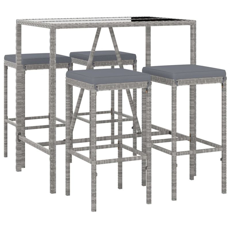 Casa si Gradina - Gradina si terasa - Mobilier exterior - Seturi mobila gradina - Set mobilier bar de gradina cu perne, cu perne, 5 piese, gri, poliratan - Infinity.ro