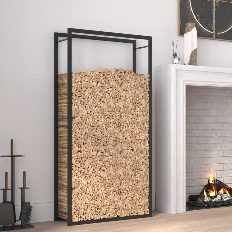 Casa si Gradina - Termice - Sobe, Seminee si accesorii - Accesorii seminee si sobe - Suport pentru lemne de foc, negru mat, 80x28x154 cm, otel - Infinity.ro