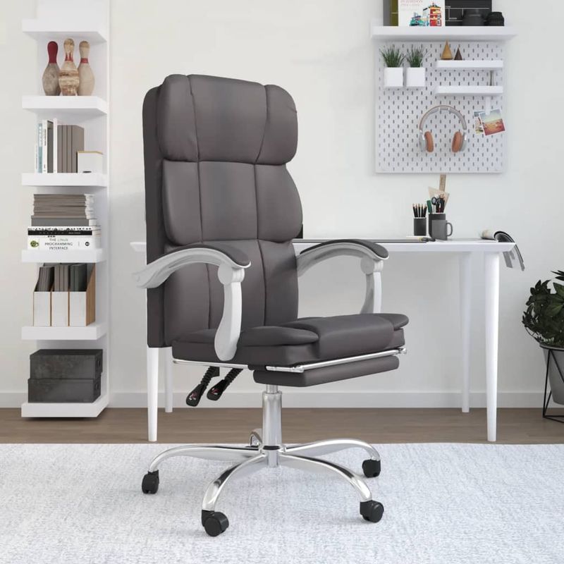 Casa si Gradina - Mobilier - Scaune si fotolii - Scaune - Scaun de birou rabatabil, gri, piele ecologica - Infinity.ro