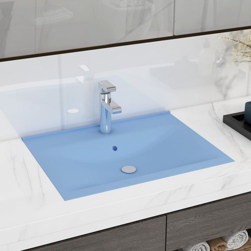 Casa si Gradina - Sanitare - Lavoar baie si accesorii - Lavoare si piedestale - Chiuveta baie lux orificiu robinet , orificiu robinet, bleu mat 60x46 cm ceramica - Infinity.ro