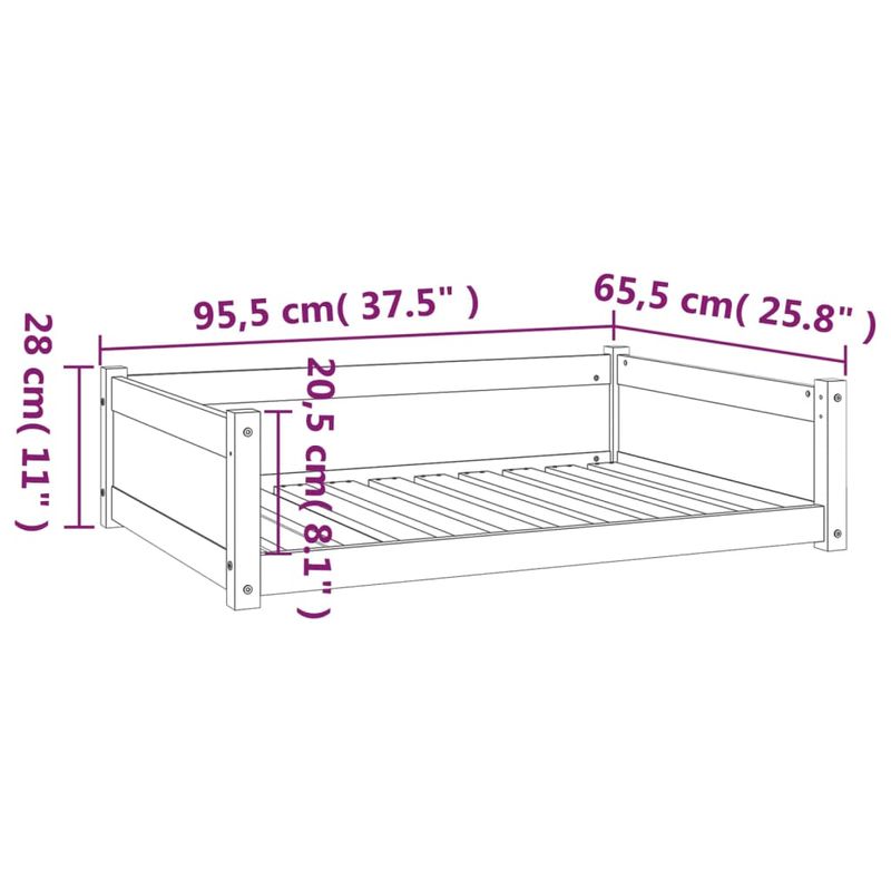 Petshop - Accesorii petshop - Culcusuri si custi - Culcusuri si saltele - Pat pentru caini, 95,5x65,5x28 cm, lemn masiv de pin - Infinity.ro
