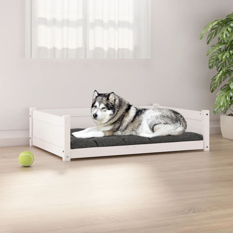 Petshop - Accesorii petshop - Culcusuri si custi - Culcusuri si saltele - Pat pentru caini, alb, 105,5x75,5x28 cm, lemn masiv de pin - Infinity.ro
