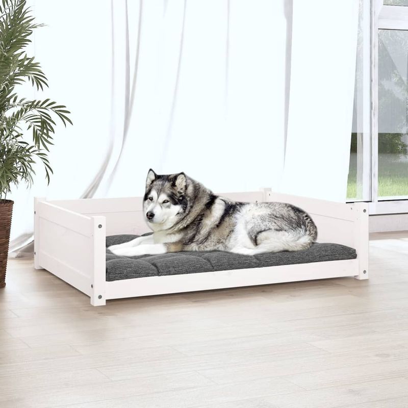 Petshop - Accesorii petshop - Culcusuri si custi - Culcusuri si saltele - Pat pentru caini, alb, 105,5x75,5x28 cm, lemn masiv de pin - Infinity.ro