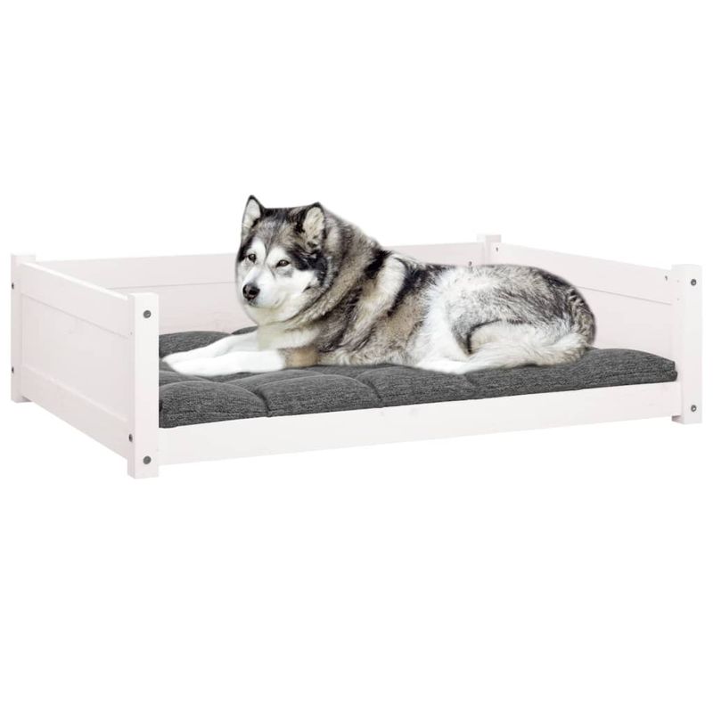 Petshop - Accesorii petshop - Culcusuri si custi - Culcusuri si saltele - Pat pentru caini, alb, 105,5x75,5x28 cm, lemn masiv de pin - Infinity.ro