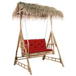 Casa si Gradina - Gradina si terasa - Balansoare si hamace - Balansoare - Balansoar 2 locuri, frunze de palmier și pernă, 202 cm, bambus, roșu - Infinity.ro