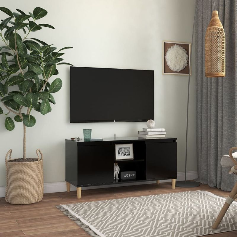 Casa si Gradina - Mobilier - Comode si corpuri - Comode - Comoda TV cu picioare din lemn masiv, picioare lemn masiv, negru, 103,5x35x50 cm - Infinity.ro