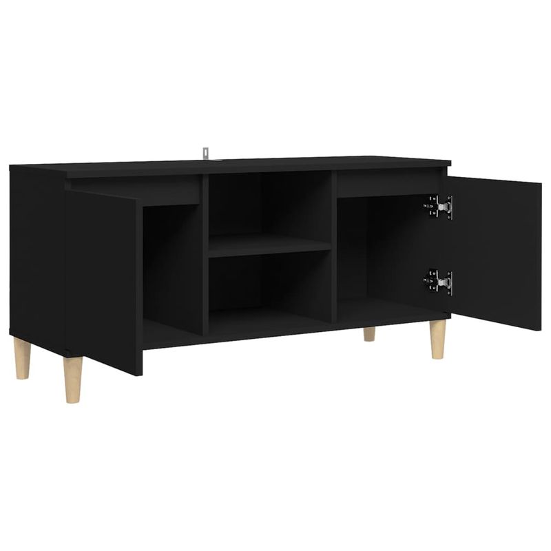 Casa si Gradina - Mobilier - Comode si corpuri - Comode - Comoda TV cu picioare din lemn masiv, picioare lemn masiv, negru, 103,5x35x50 cm - Infinity.ro