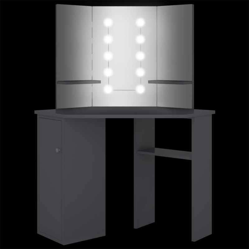 Casa si Gradina - Mobilier - Comode si corpuri - Masute de toaleta - Masa pentru machiaj de colt cu lumini LED, cu LED, gri, 111x54x141,5 cm - Infinity.ro