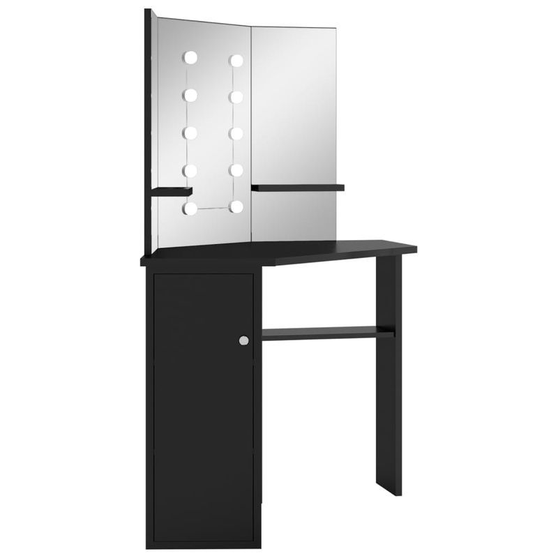 Casa si Gradina - Mobilier - Comode si corpuri - Masute de toaleta - Masa pentru machiaj de colt cu lumini LED, cu LED, negru, 111x54x141,5 cm - Infinity.ro