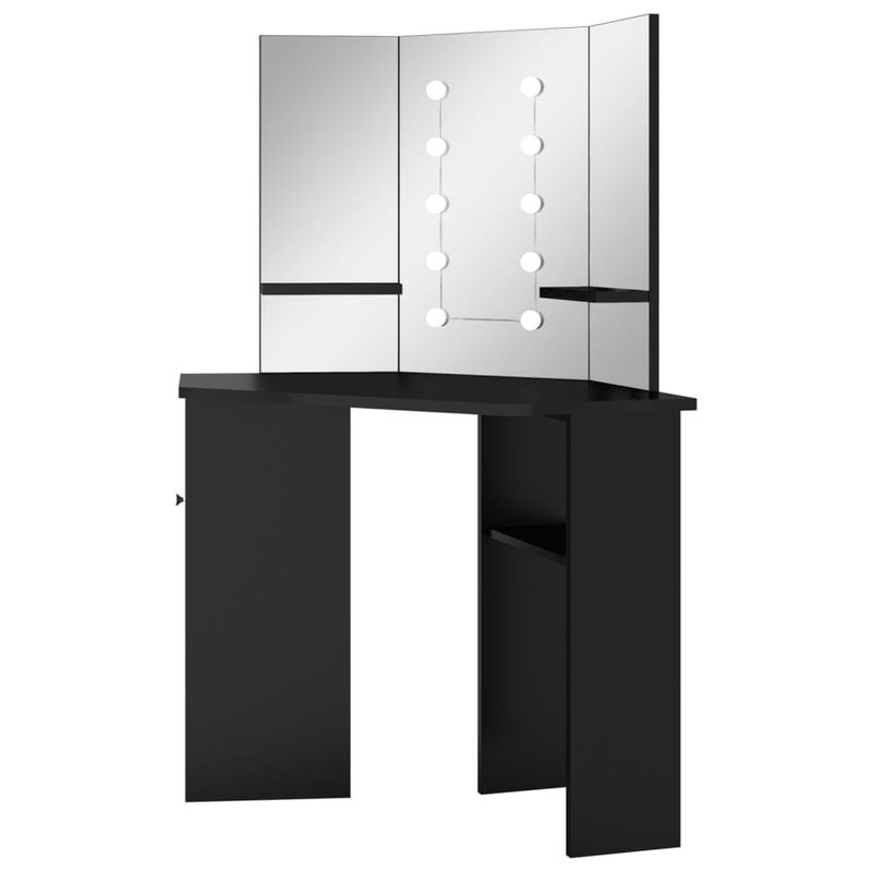 Casa si Gradina - Mobilier - Comode si corpuri - Masute de toaleta - Masa pentru machiaj de colt cu lumini LED, cu LED, negru, 111x54x141,5 cm - Infinity.ro