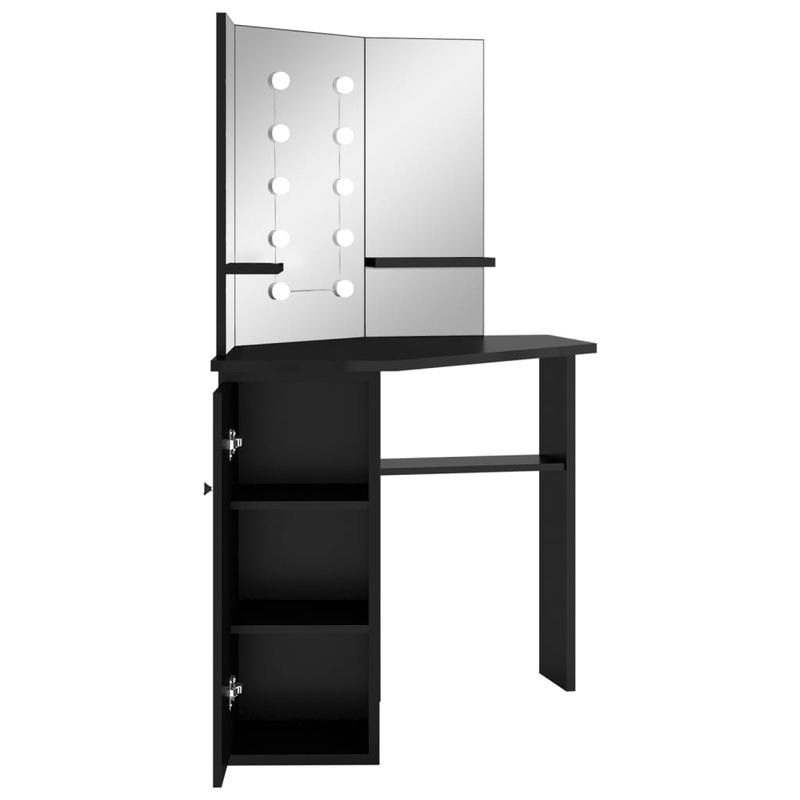 Casa si Gradina - Mobilier - Comode si corpuri - Masute de toaleta - Masa pentru machiaj de colt cu lumini LED, cu LED, negru, 111x54x141,5 cm - Infinity.ro