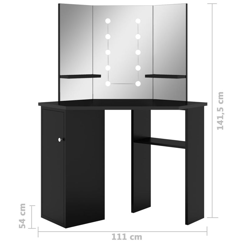 Casa si Gradina - Mobilier - Comode si corpuri - Masute de toaleta - Masa pentru machiaj de colt cu lumini LED, cu LED, negru, 111x54x141,5 cm - Infinity.ro