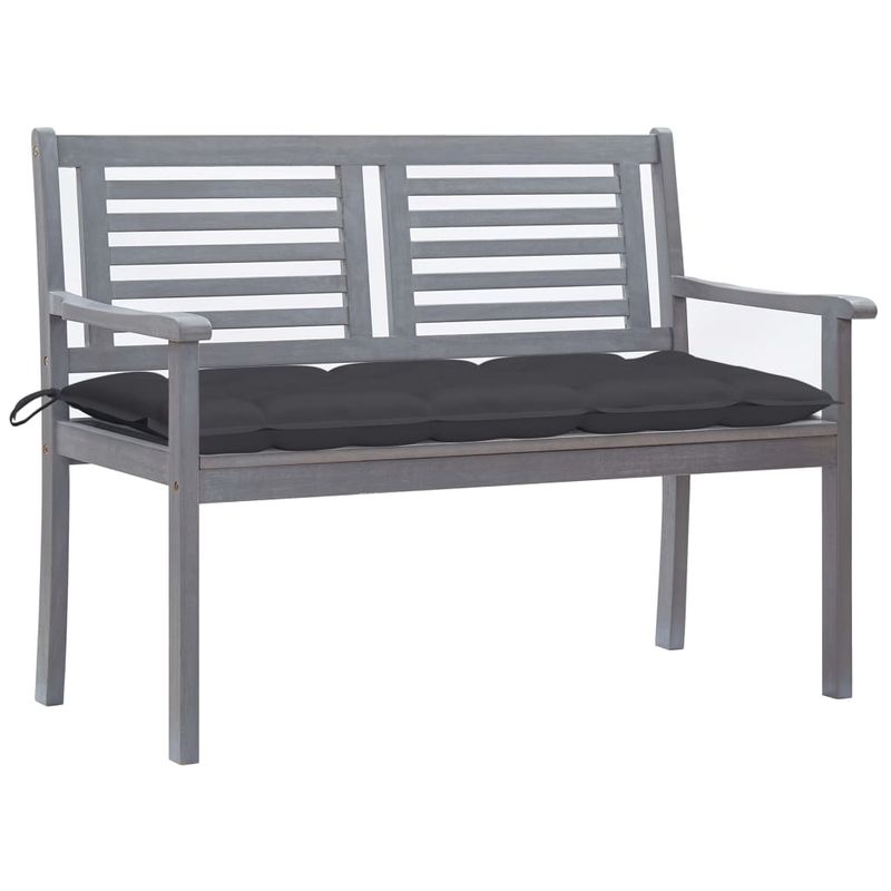 Casa si Gradina - Gradina si terasa - Mobilier exterior - Bancute de gradina - Banca gradina 2 locuri, cu perna, 120 cm, gri, lemn eucalipt - Infinity.ro