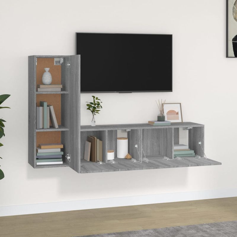 Casa si Gradina - Mobilier - Seturi de mobilier - Seturi living - Set dulap TV, 3 piese, gri sonoma, lemn prelucrat - Infinity.ro