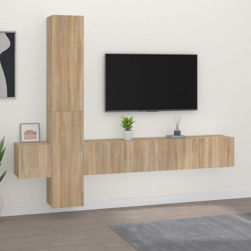 Casa si Gradina - Mobilier - Seturi de mobilier - Seturi living - Set dulap TV, 5 piese, stejar sonoma, lemn prelucrat - Infinity.ro