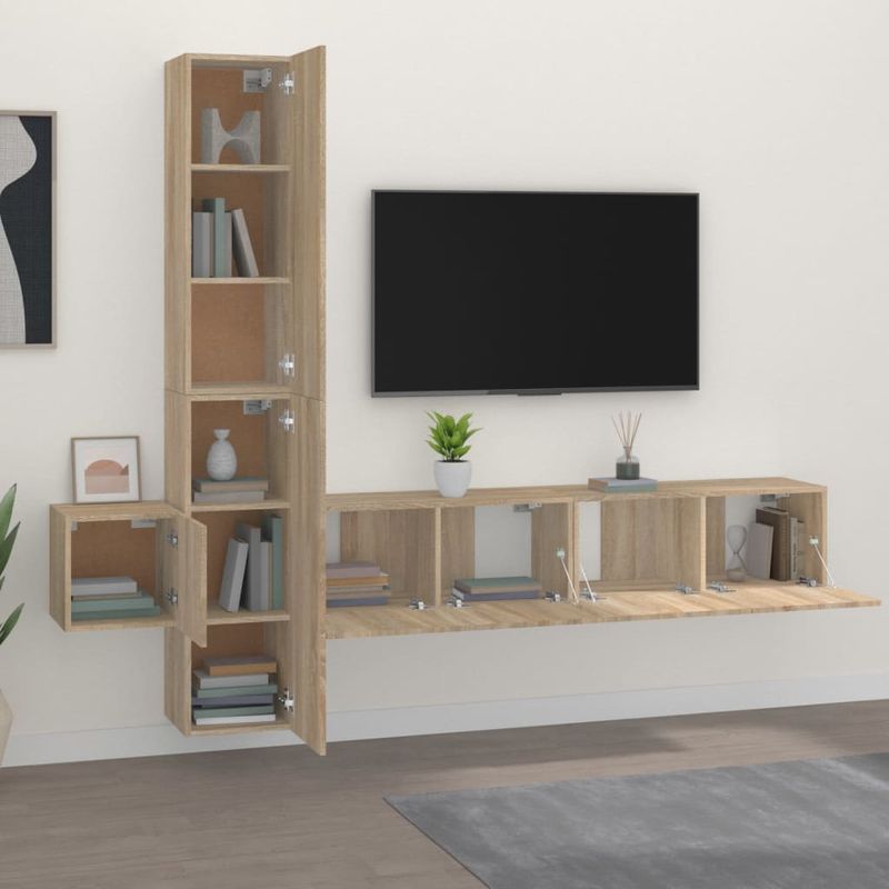 Casa si Gradina - Mobilier - Seturi de mobilier - Seturi living - Set dulap TV, 5 piese, stejar sonoma, lemn prelucrat - Infinity.ro