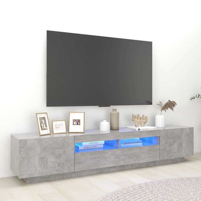 Casa si Gradina - Mobilier - Comode si corpuri - Comode - Comoda TV cu lumini LED, gri beton, 200x35x40 cm - Infinity.ro