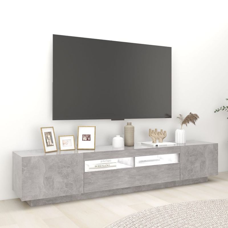 Casa si Gradina - Mobilier - Comode si corpuri - Comode - Comoda TV cu lumini LED, gri beton, 200x35x40 cm - Infinity.ro