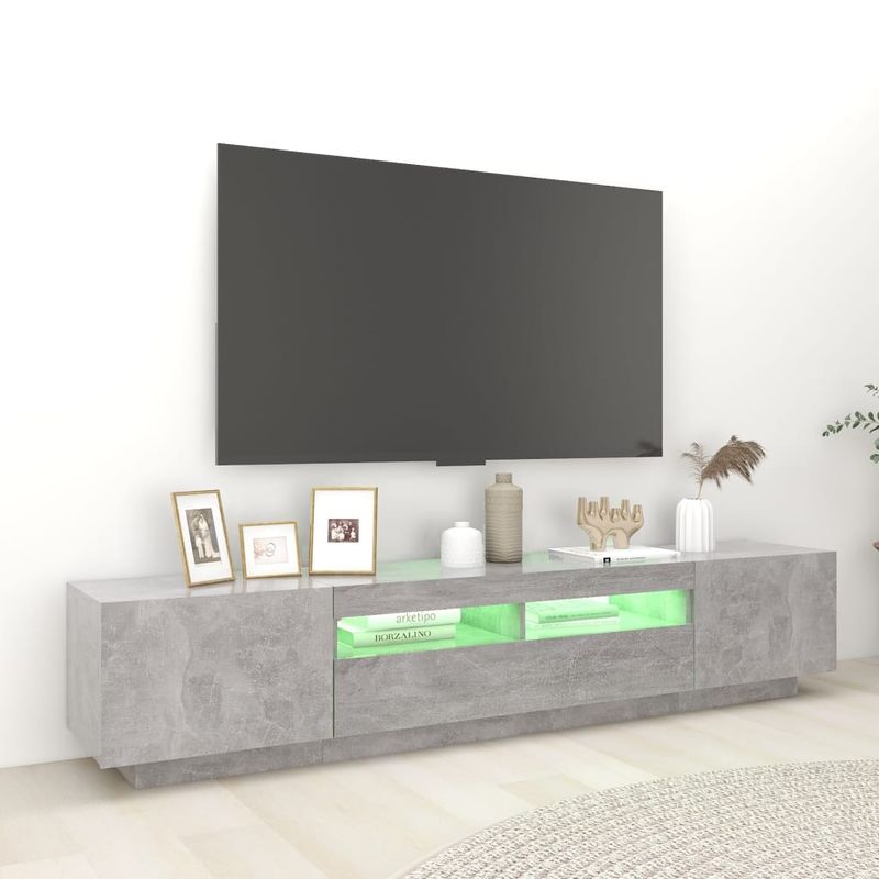 Casa si Gradina - Mobilier - Comode si corpuri - Comode - Comoda TV cu lumini LED, gri beton, 200x35x40 cm - Infinity.ro
