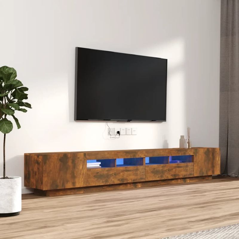 Casa si Gradina - Mobilier - Comode si corpuri - Comode - Comoda TV cu lumini LED, 3 piese, stejar fumuriu, lemn prelucrat - Infinity.ro