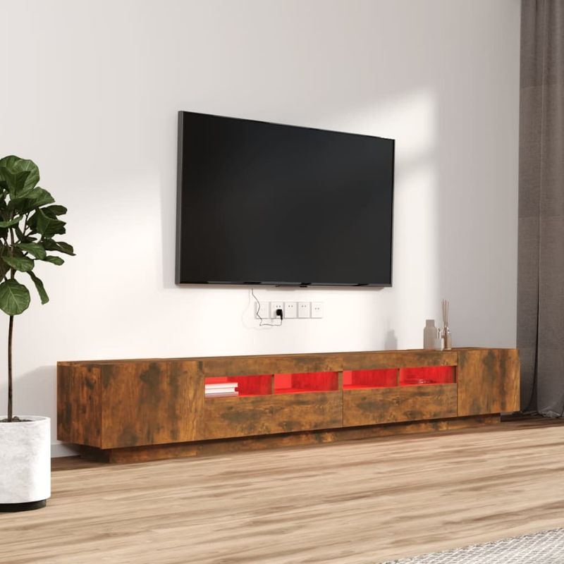 Casa si Gradina - Mobilier - Comode si corpuri - Comode - Comoda TV cu lumini LED, 3 piese, stejar fumuriu, lemn prelucrat - Infinity.ro