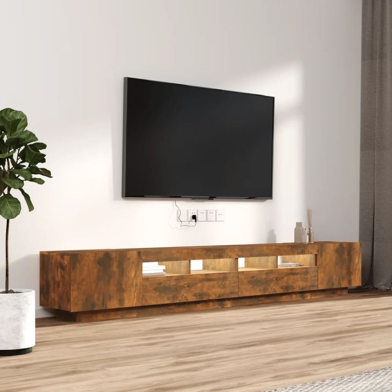 Casa si Gradina - Mobilier - Comode si corpuri - Comode - Comoda TV cu lumini LED, 3 piese, stejar fumuriu, lemn prelucrat - Infinity.ro