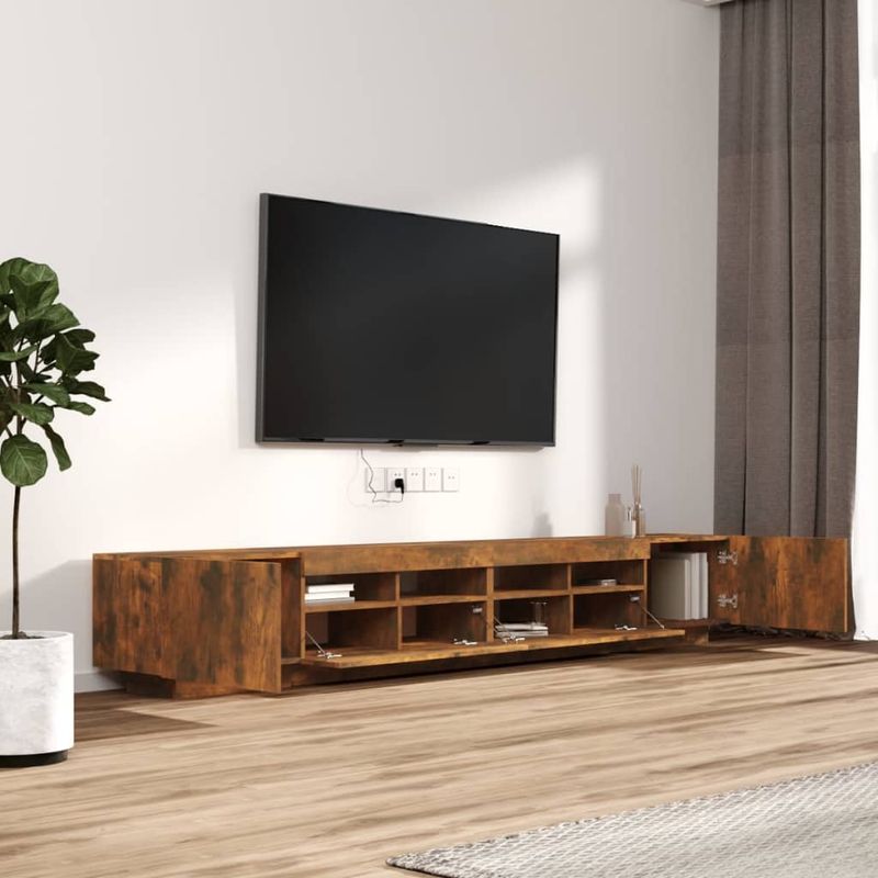 Casa si Gradina - Mobilier - Comode si corpuri - Comode - Comoda TV cu lumini LED, 3 piese, stejar fumuriu, lemn prelucrat - Infinity.ro