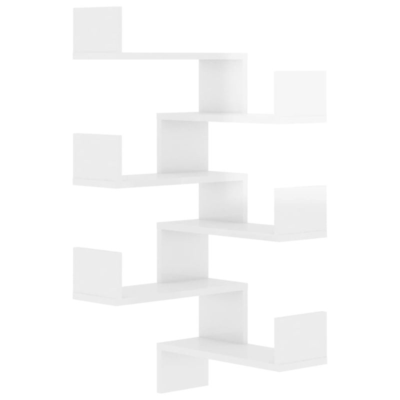 Casa si Gradina/Mobilier/Biblioteci si rafturi/Rafturi - Raft de perete pe colt 2 buc alb extralucios 40x40x50 cm PAL - Infinity.ro
